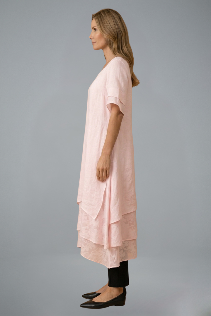 Women’s Midi Dress with Open Neckline and Flowing Skirt