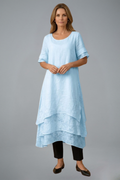 Women’s Midi Dress with Open Neckline and Flowing Skirt