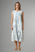 Women’s Midi Dress with Round Neck and Leaf Pattern