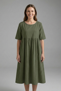 Women’s Midi Dress with Round Neck and Short Sleeves