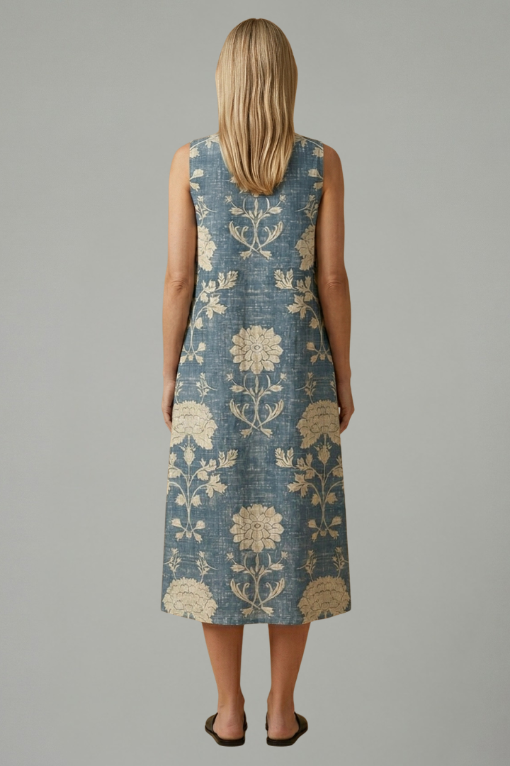 Women’s Midi Dress with Sleeveless Design and Linen Blend