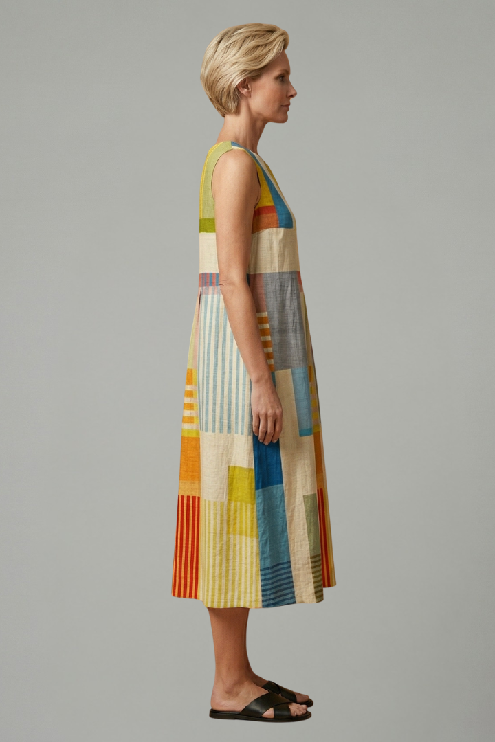 Women’s Midi Dress with Sleeveless Design and Linen Blend