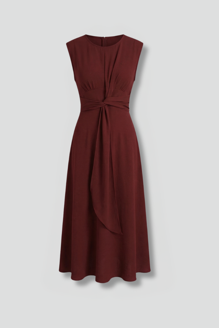 Women S Midi Dress With Sleeveless Design And Round Neckline