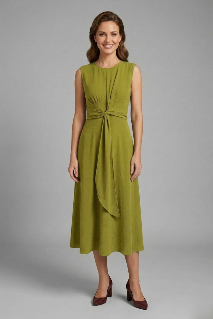 Women S Midi Dress With Sleeveless Design And Round Neckline