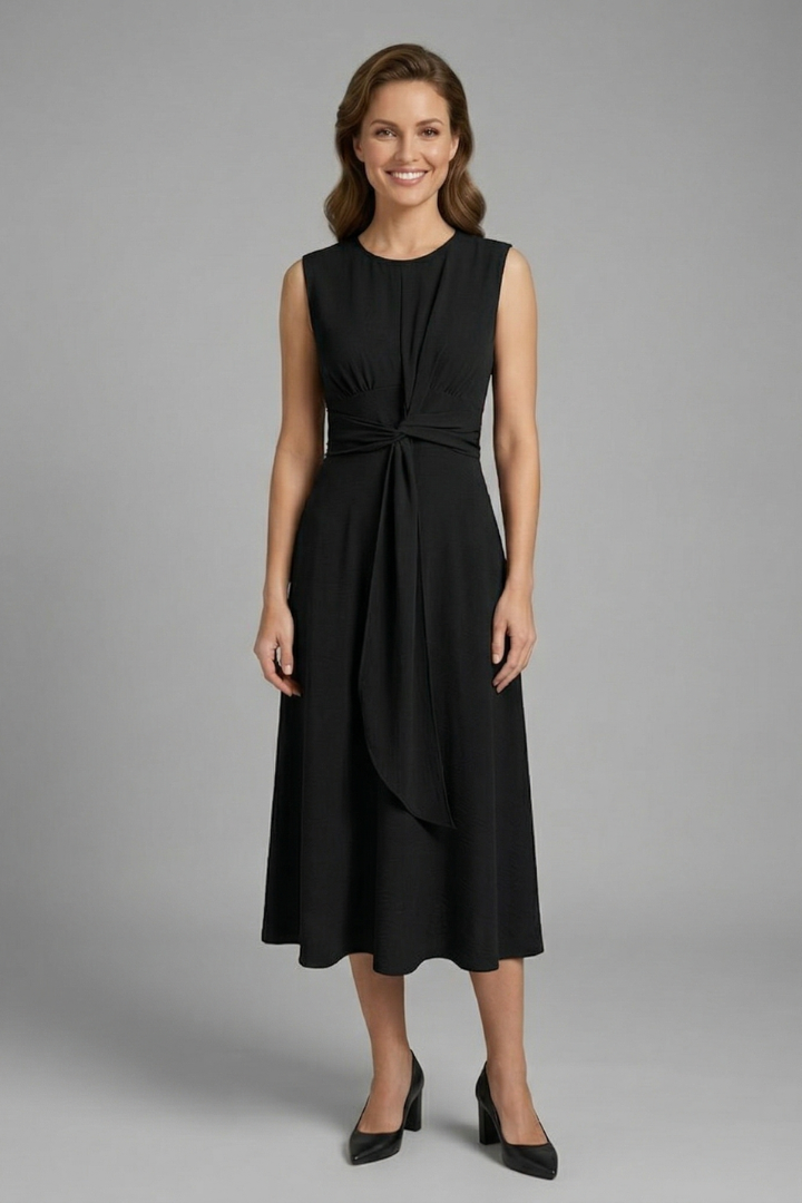 Women S Midi Dress With Sleeveless Design And Round Neckline
