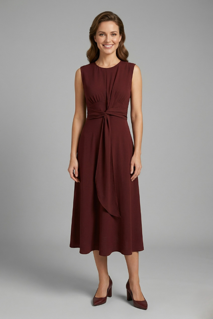 Women S Midi Dress With Sleeveless Design And Round Neckline