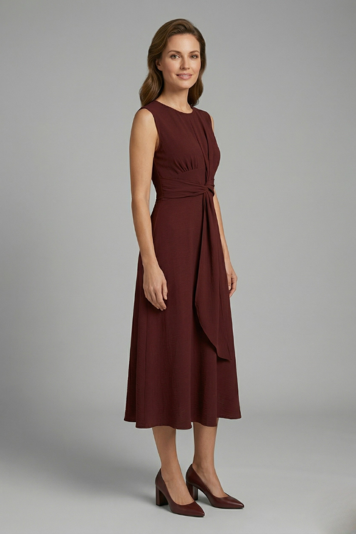 Women S Midi Dress With Sleeveless Design And Round Neckline
