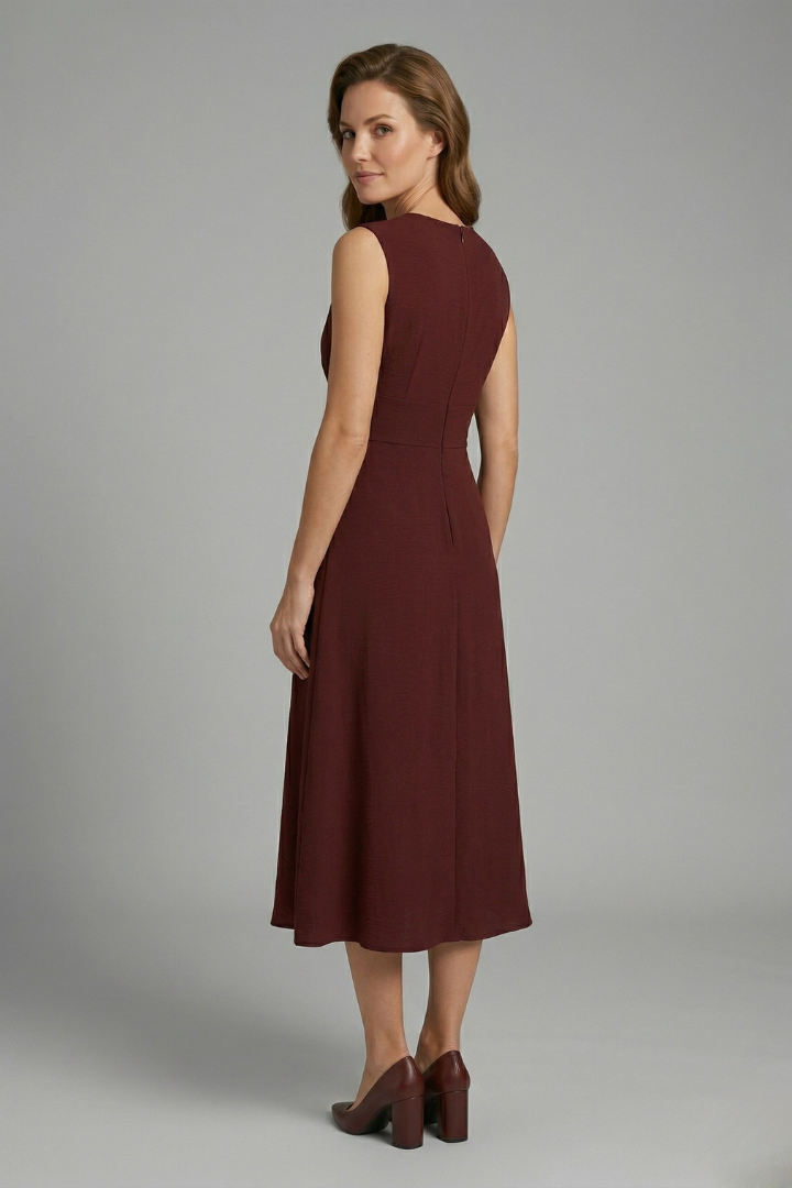 Women S Midi Dress With Sleeveless Design And Round Neckline