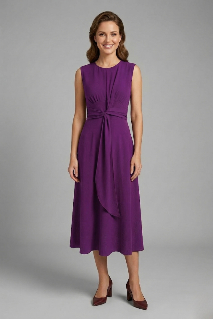 Women S Midi Dress With Sleeveless Design And Round Neckline