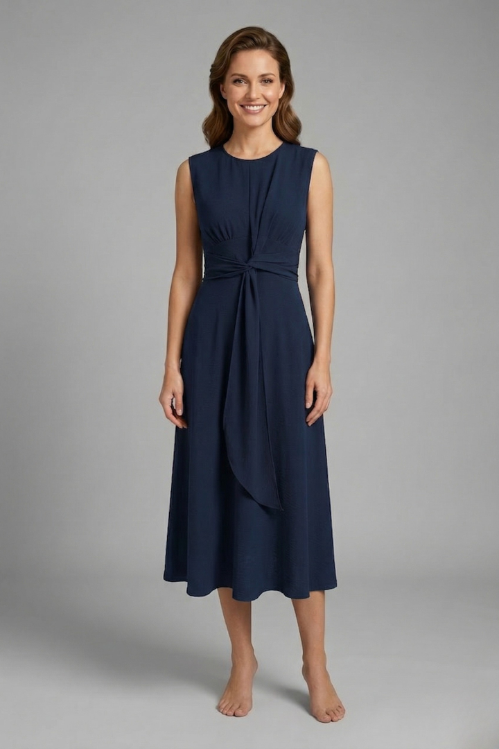 Women S Midi Dress With Sleeveless Design And Round Neckline