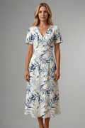 Women’s Midi Dress with V Neckline and Floral Print