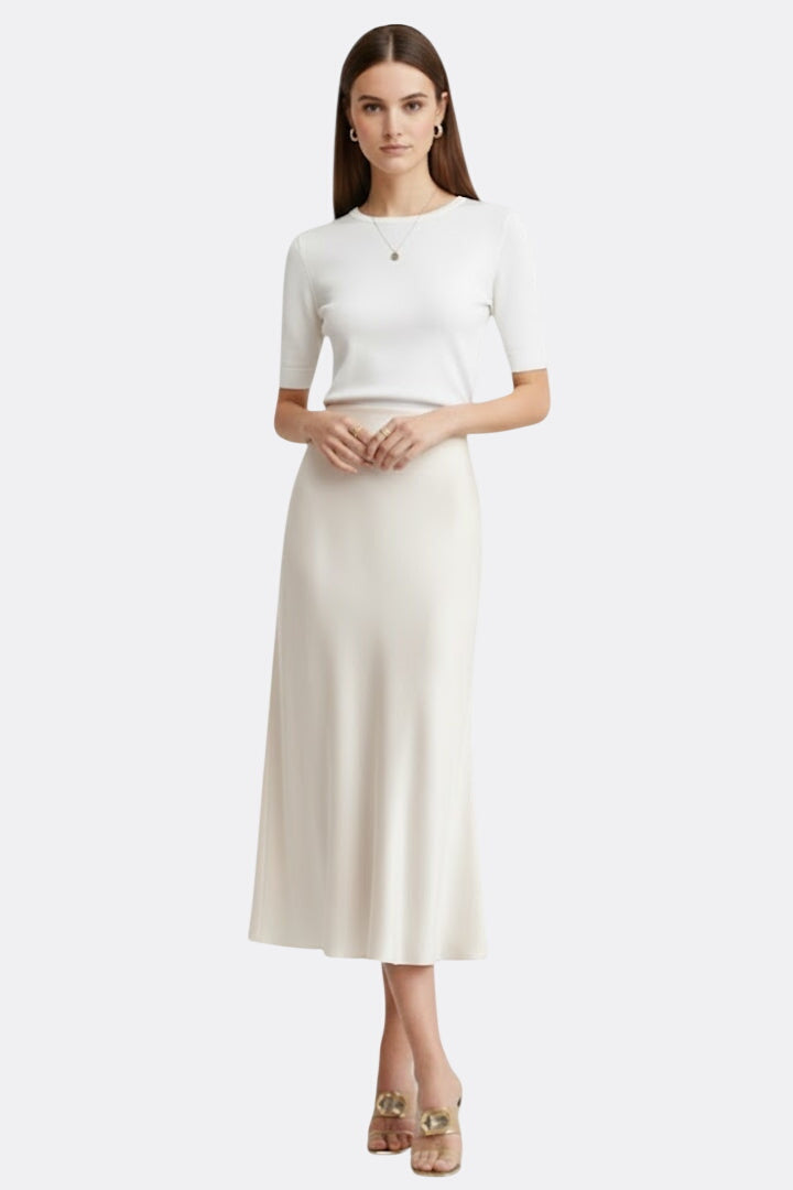 Women’s Midi Skirt with High Waist and Draped Cut
