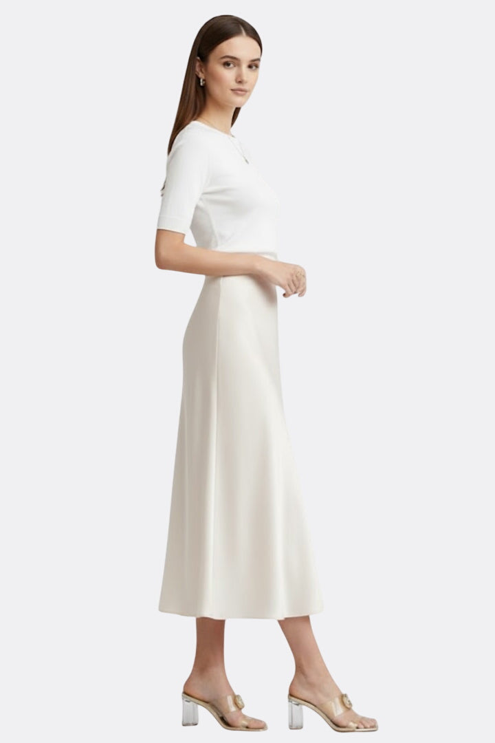 Women’s Midi Skirt with High Waist and Draped Cut