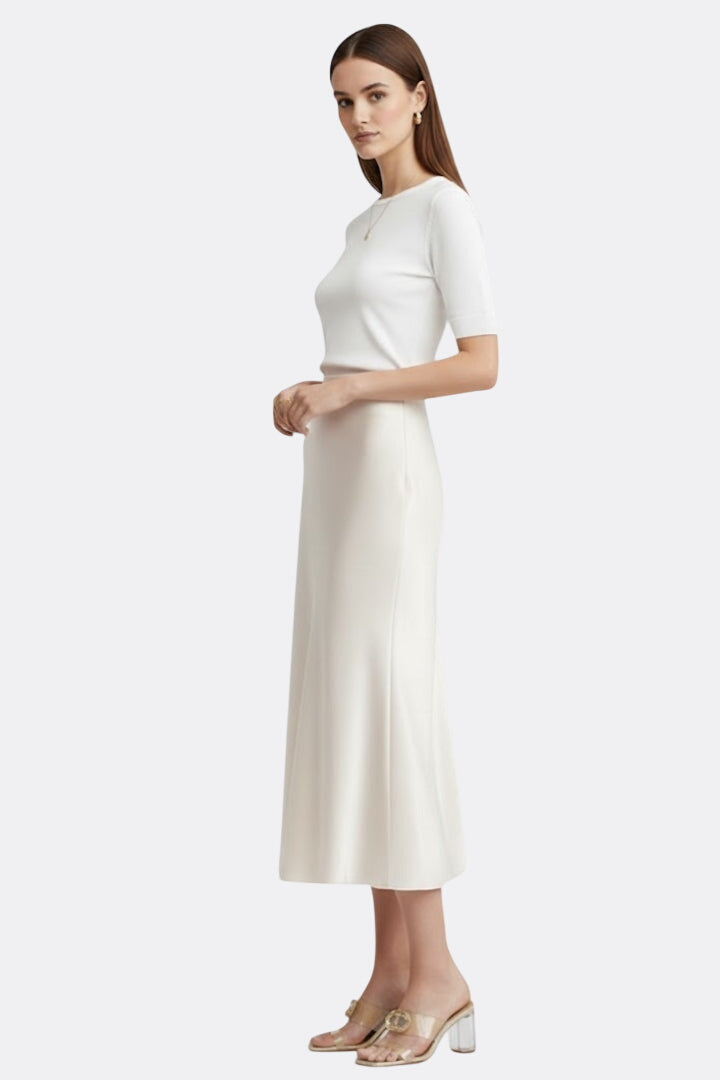 Women’s Midi Skirt with High Waist and Draped Cut