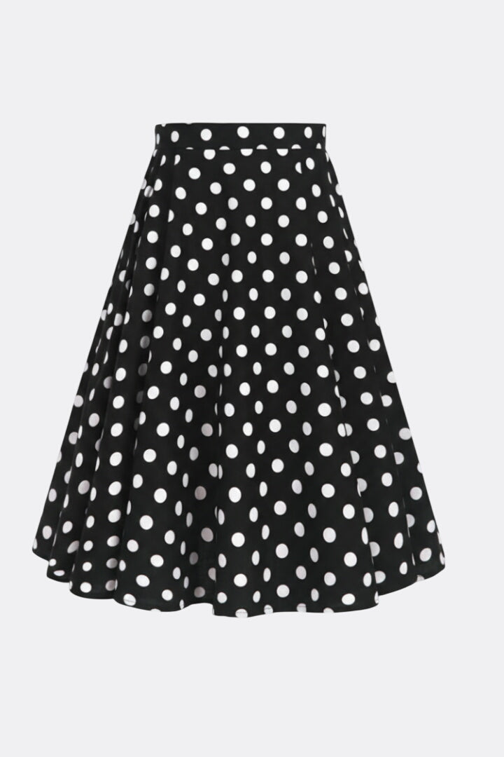 Women’s Midi Skirt with High Waist and Polka Dot Print