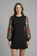 Women’s Mini Dress with Bishop Sleeves and Embroidered Detail