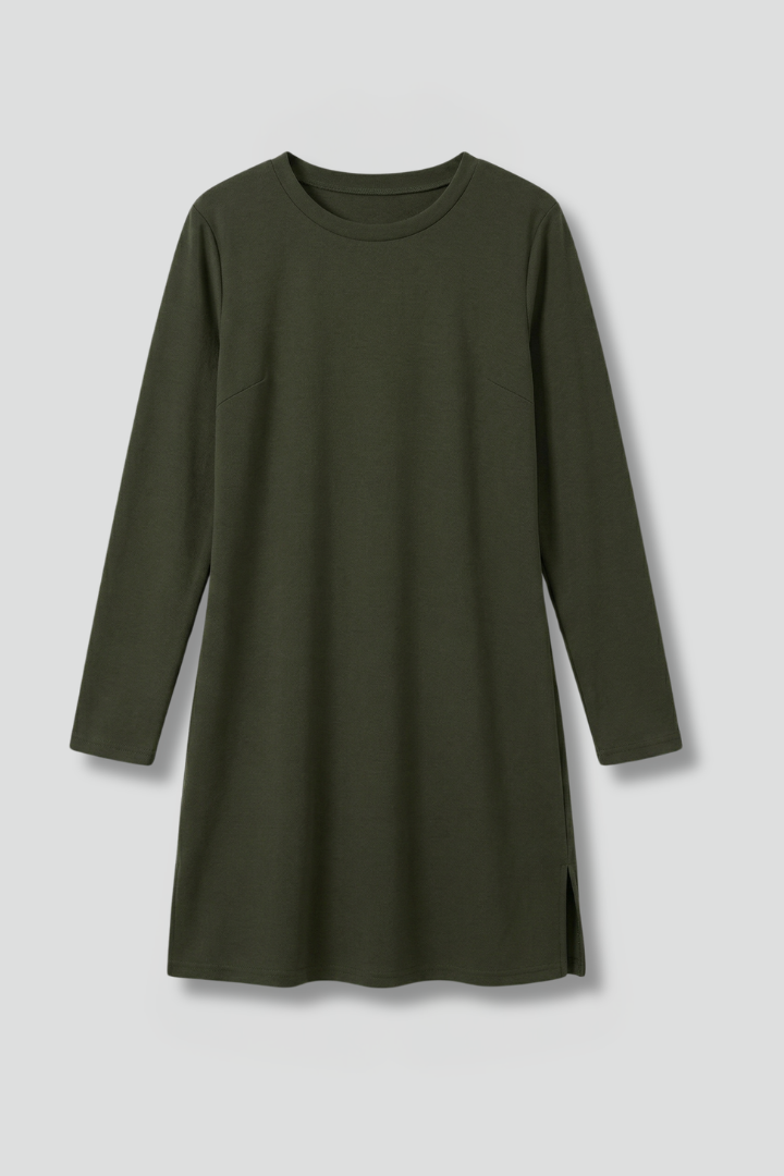 Women’s Mini Dress with Round Neck and Long Sleeves