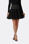 Women’s Mini Skirt with Elastic Waist and Tiered Mesh