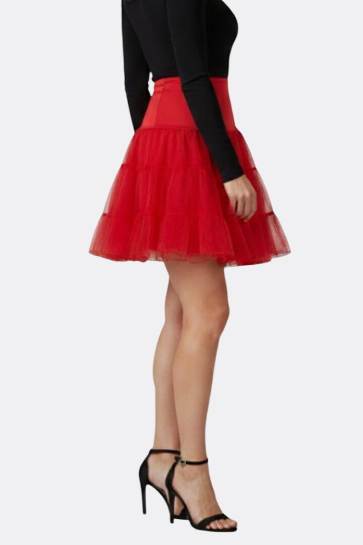 Women’s Mini Skirt with Elastic Waist and Tiered Mesh