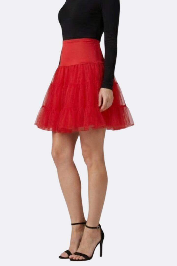 Women’s Mini Skirt with Elastic Waist and Tiered Mesh
