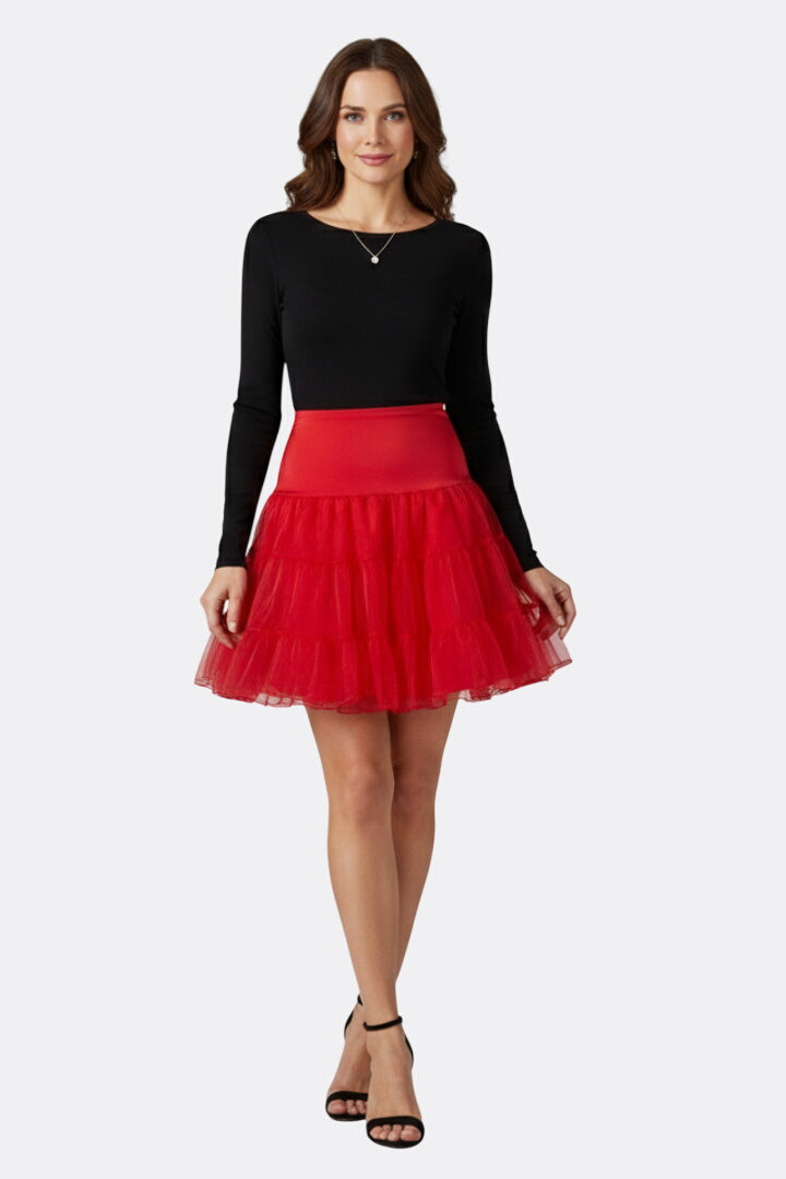 Women’s Mini Skirt with Elastic Waist and Tiered Mesh