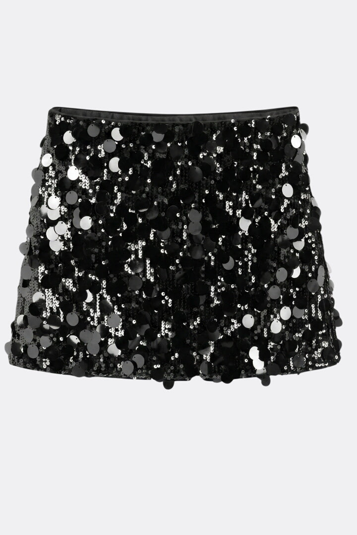 Women’s Mini Skirt with Fitted Waist and Sequin Surface