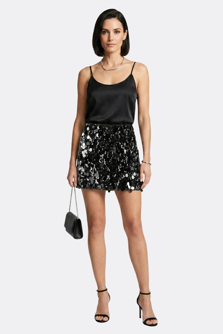 Women’s Mini Skirt with Fitted Waist and Sequin Surface