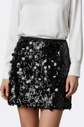 Women’s Mini Skirt with Sequinned Surface and Straight Hem