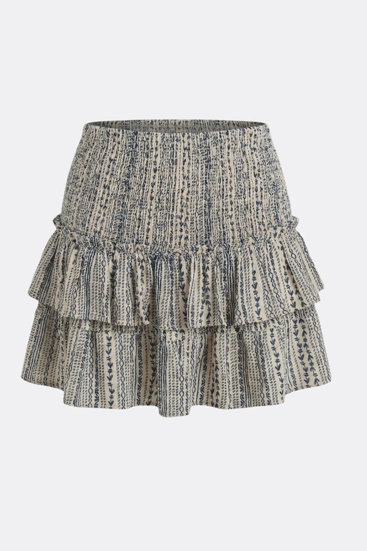 Women’s Mini Skirt with Shirred Waist and Ruffle Layers