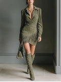 Seraphina Fringe™| Luxe Suede Wrap Mini Dress