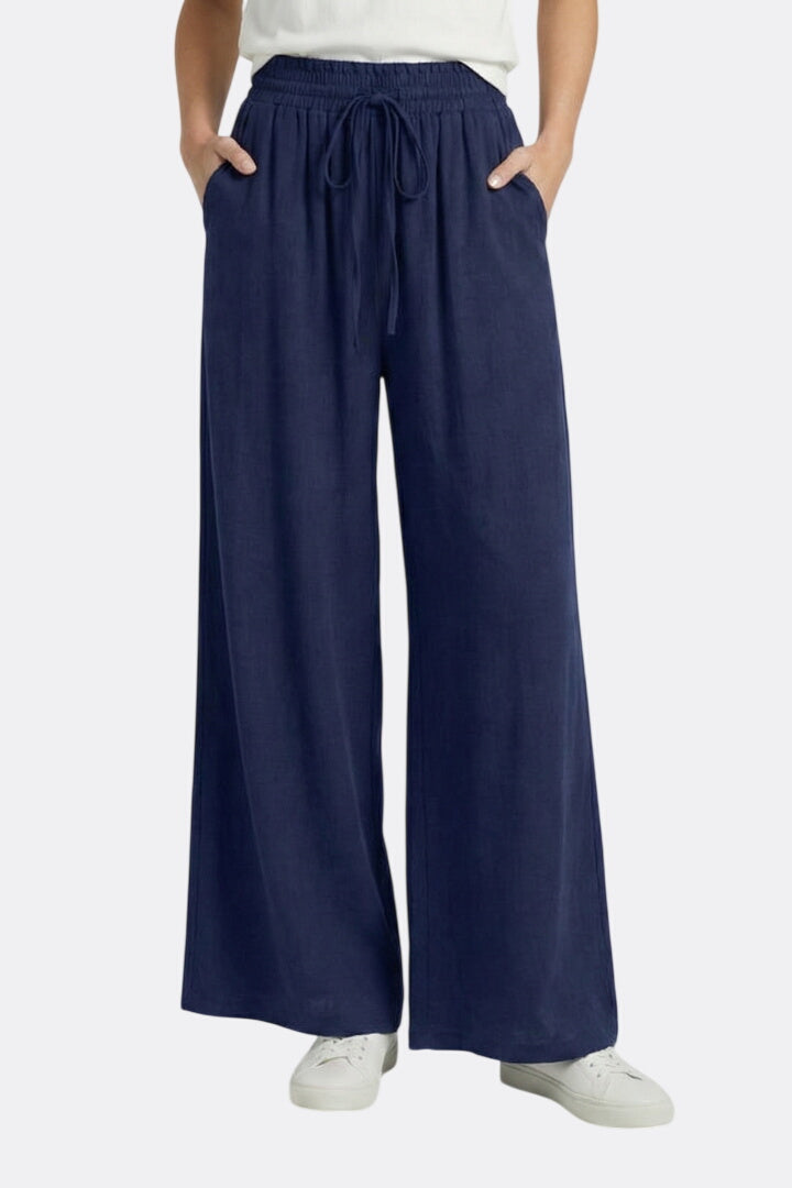 Women’s Palazzo Trousers with Drawstring Waist and Side Pockets
