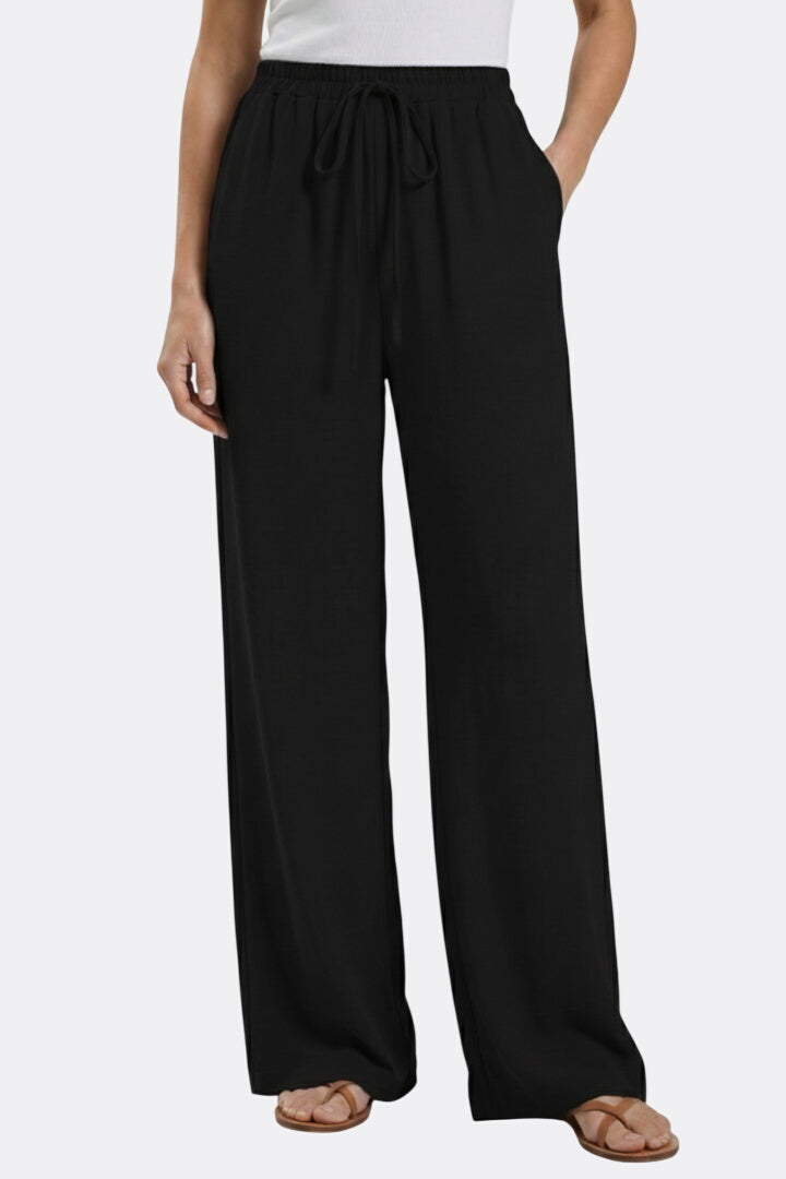 Women’s Palazzo Trousers with Drawstring Waist and Side Pockets