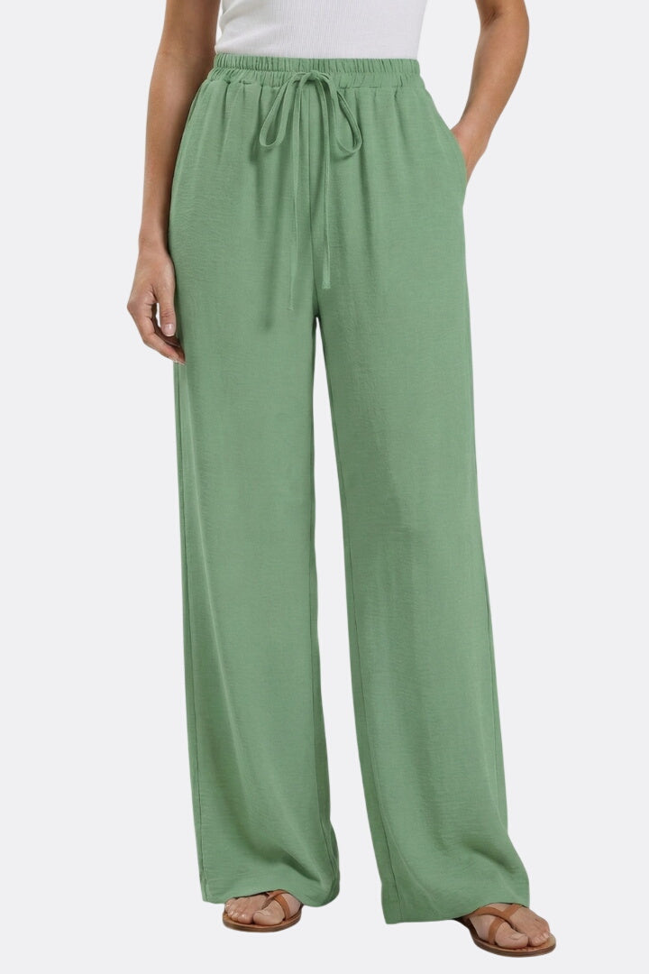 Women’s Palazzo Trousers with Drawstring Waist and Side Pockets