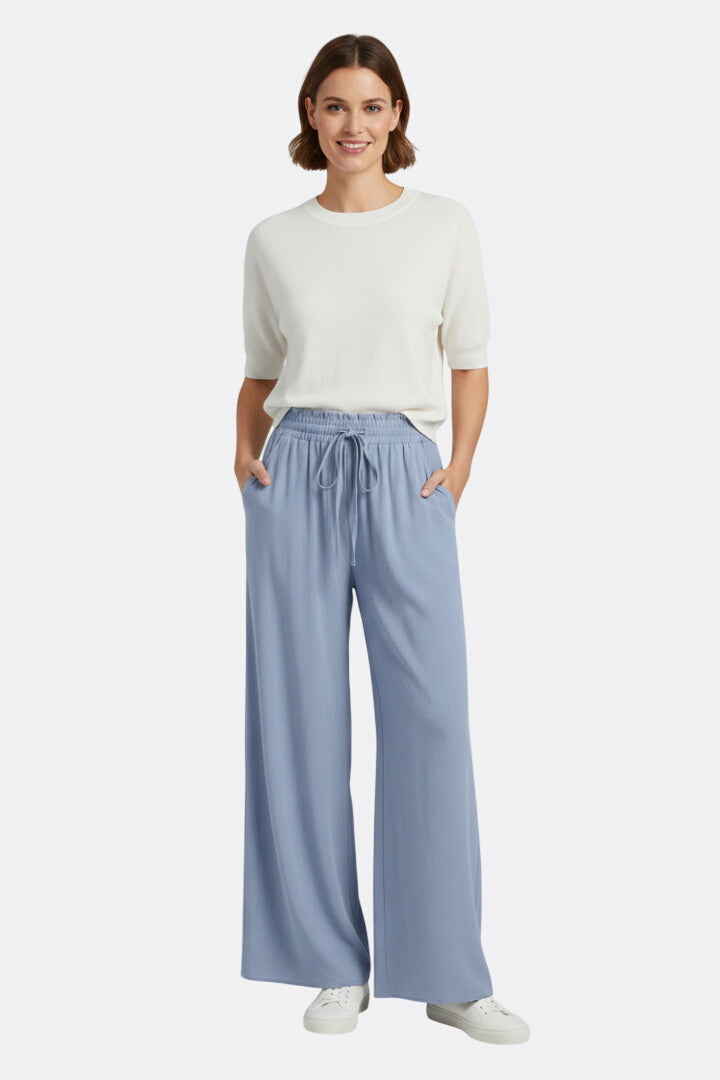 Women’s Palazzo Trousers with Drawstring Waist and Side Pockets