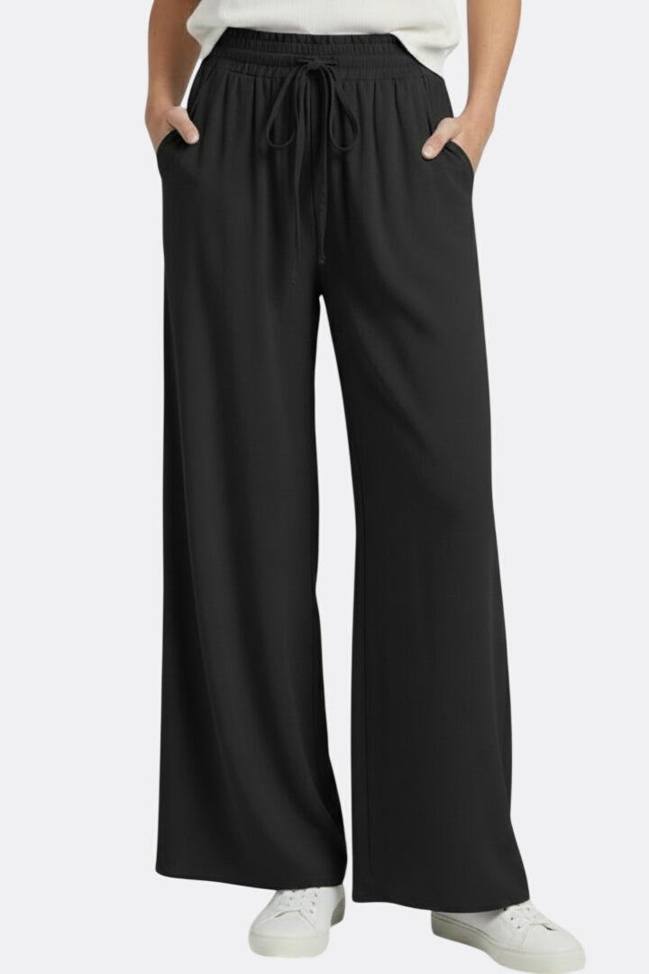 Women’s Palazzo Trousers with Drawstring Waist and Side Pockets