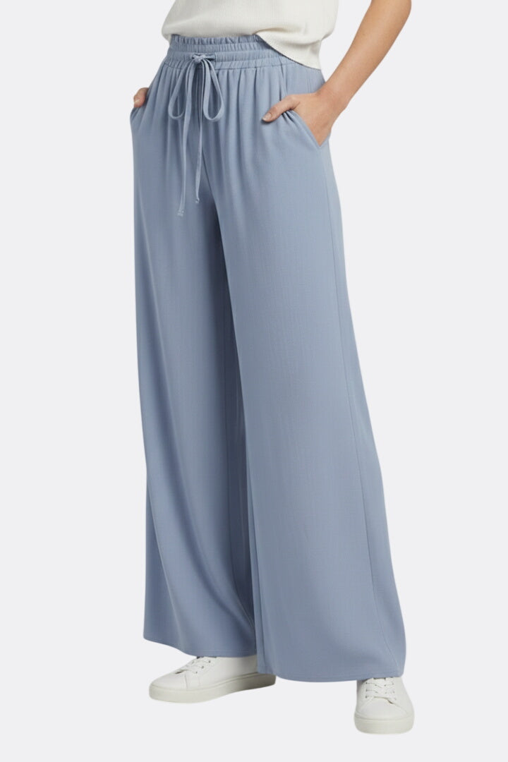 Women’s Palazzo Trousers with Drawstring Waist and Side Pockets