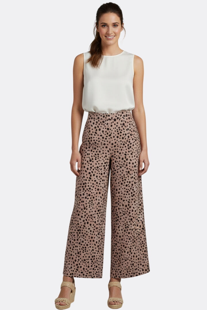 Women’s Palazzo Trousers with High Waist and Polka Dot Pattern
