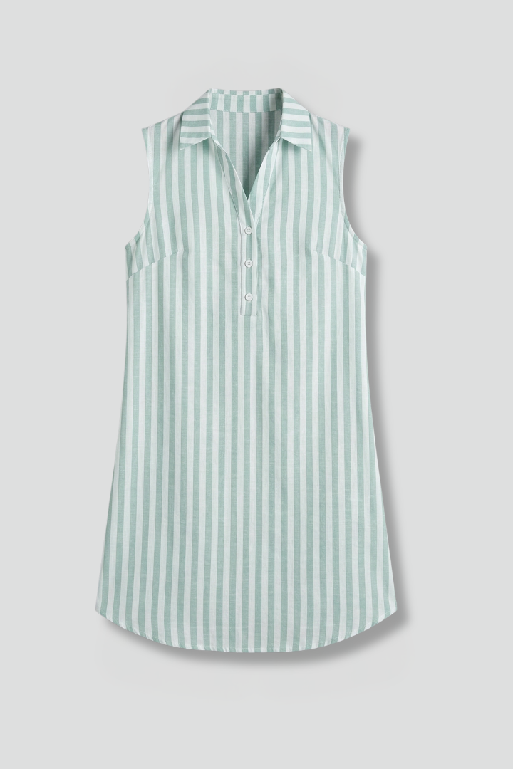 Women’s Shirt Dress with Button Front and Striped Pattern