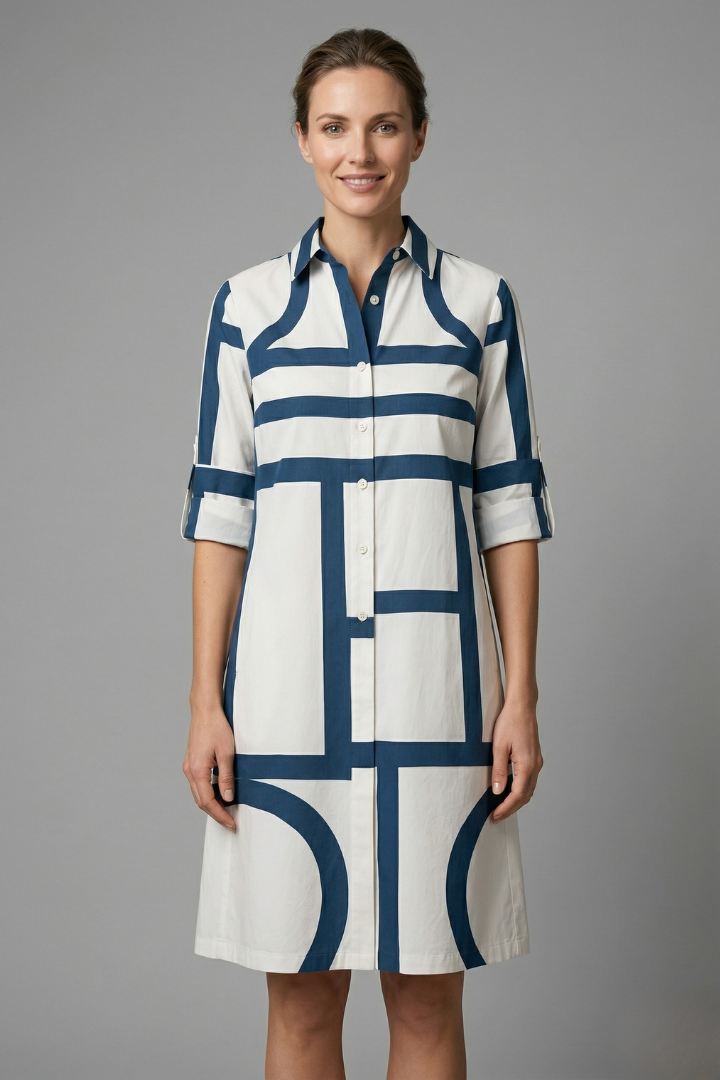 Women’s Shirt Dress with Collar and Button Fastening