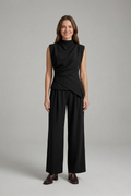 Women’s Top and Trousers Set with Round Neck and Straight Legs