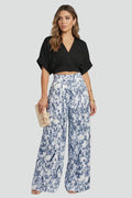 Women’s Two-Piece Set with V-Neck Top and Wide-Leg Trousers