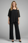 Women’s Two Piece Set with Asymmetrical Top and Wide Leg Trousers