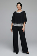 Women’s Two Piece Set with Embellished Neckline and Wide Leg Trousers