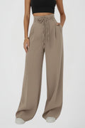 Women’s Wide Leg Trousers with Tie Waist and High Rise