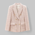 Celine | Double-Breasted Pink Tweed Blazer with Gold Buttons