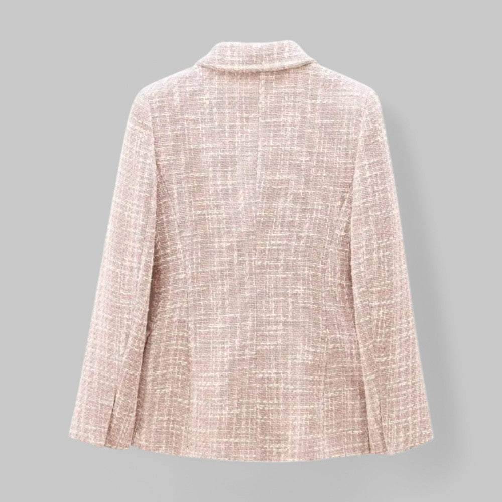 Celine | Double-Breasted Pink Tweed Blazer with Gold Buttons