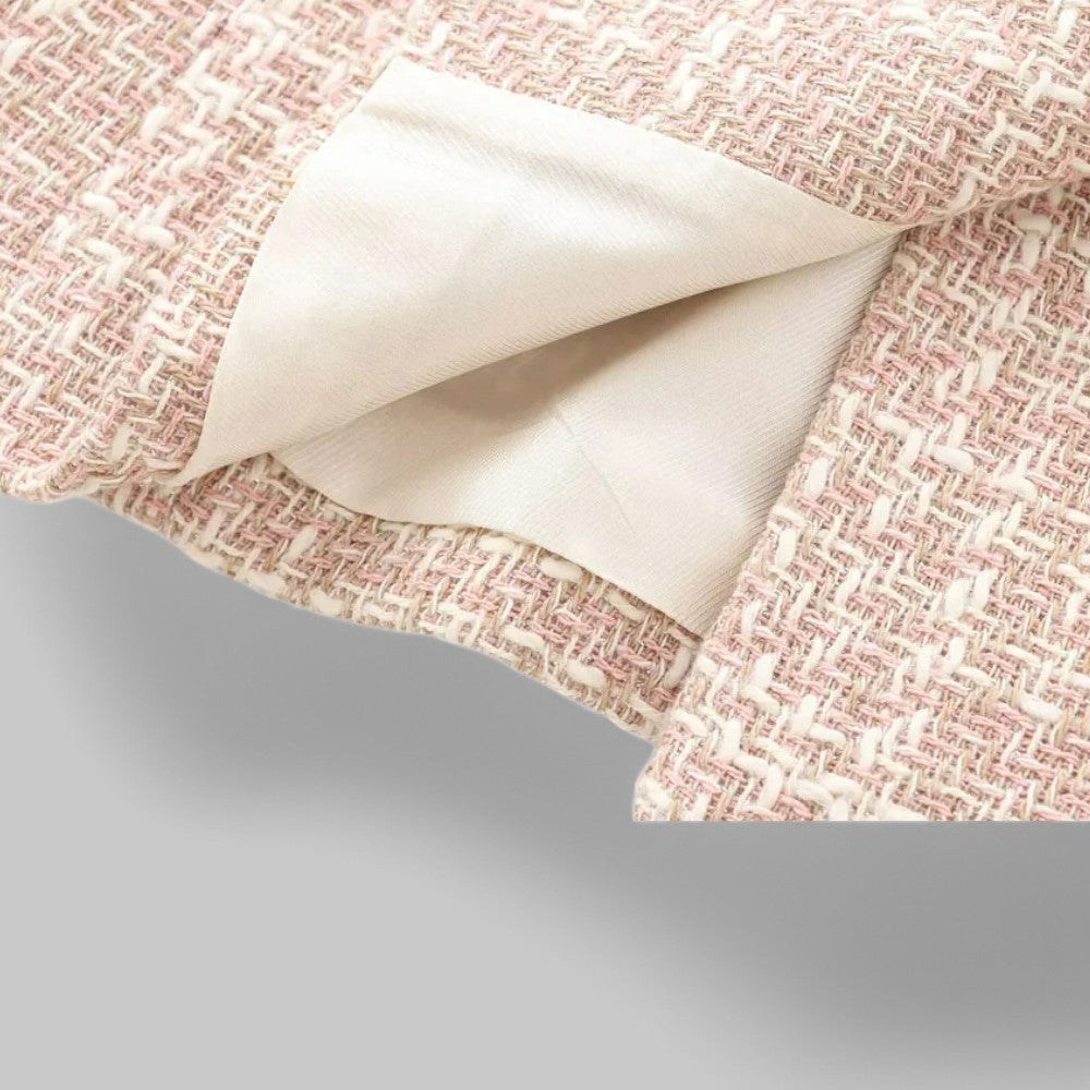 Celine | Double-Breasted Pink Tweed Blazer with Gold Buttons