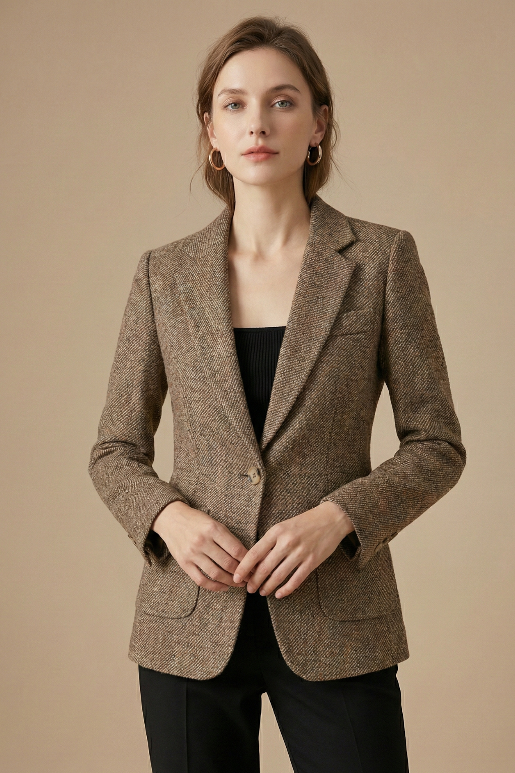 Eleanor | Single-Button Wool Blend Blazer with Notch Lapels