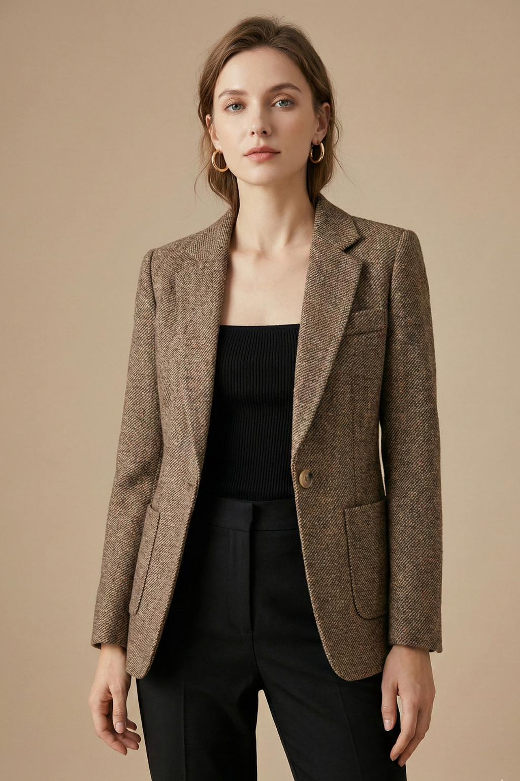 Eleanor | Single-Button Wool Blend Blazer with Notch Lapels