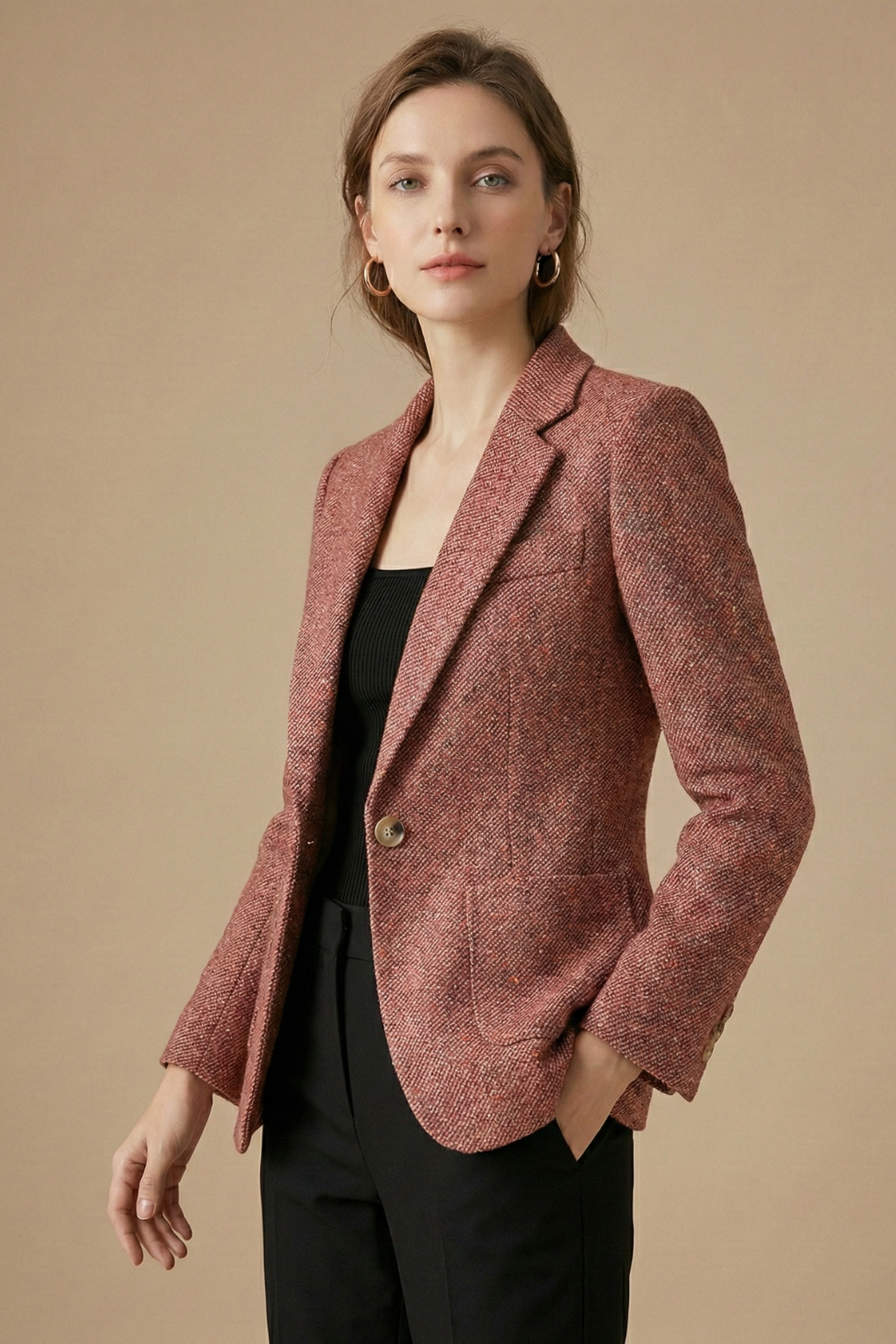 Eleanor | Single-Button Wool Blend Blazer with Notch Lapels